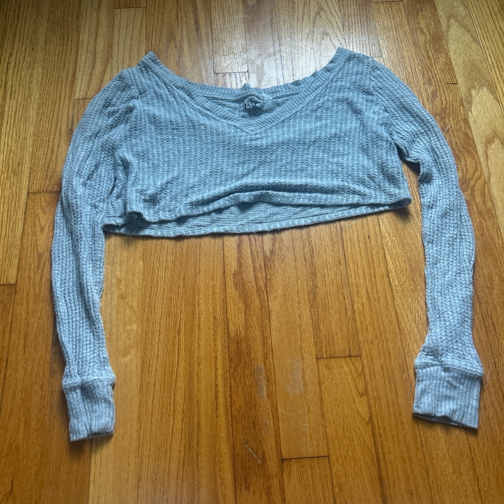 Gray Long Sleeve Cropped Top